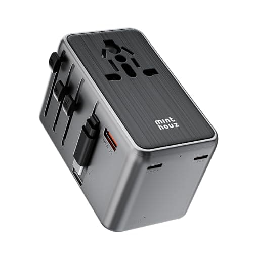 Minthouz Universal Travel Adapter, International 100W Power Adapter GaN Fast Charger with 2 USB-C PD, 1 USB-C Cable &A Ports, All-in-One Portable AC Power Plug Adapter for USA EU UK AUS - Image 1