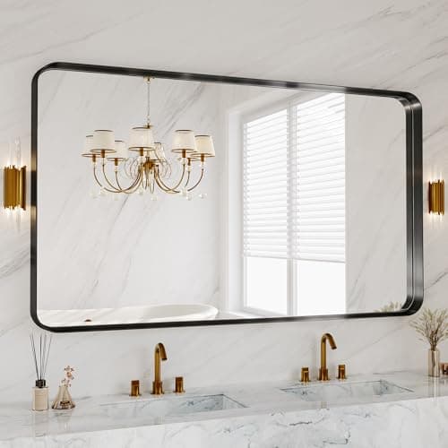 60x36 Inch Bathroom Mirror for Wall, Matte Black Metal Framed Bathroom Vanity Mirror for Restroom Farmhouse, Anti-Rust, HD Tempered Glass, Hangs Horizontally or Vertically - Image 1