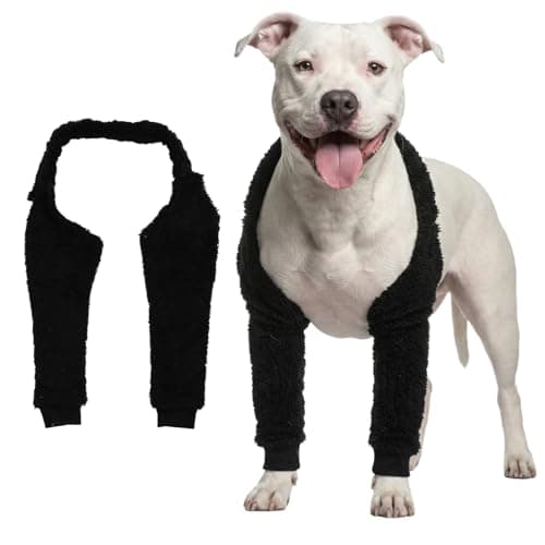 LovinPet Dog Front Leg Warmers for Medium Large Dogs, Double-Sided Fleece Elbow & Knee Sleeve, Adjustable Recovery Leg Protector, Anti-Lick, Anti-Chafe, Cold Weather Keep Warm, Black, 3XL