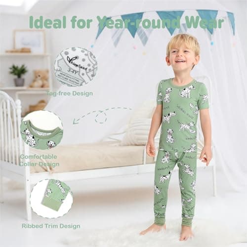 NewSeed Kids 2-Piece So Soft 2-Piece Playtime Set – Short Sleeve Crew Neck Top with Matching Leggings, Little to Big Kids (Dalmatian Dog, 2-3Y) - Thumbnail 4