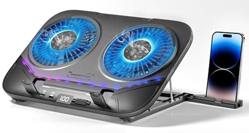 PZT Dual-Core TEC Laptop Cooling Pad with Dual Stepless-Quiet Fans, 5-Height Adjustable Laptop Cooling Stand, 10-Level RGB for 13-17 Inch Laptops, Includes 15W Charger, Smoky Black - Image 1