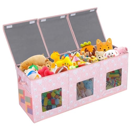 Legestori Large Stackable Storage Bins with Lids, Collapsible Sturdy Storage Organizer Boxes Bins Baskets, Foldable Closet Organizer Baskets for Home (Pink, L) - Image 1