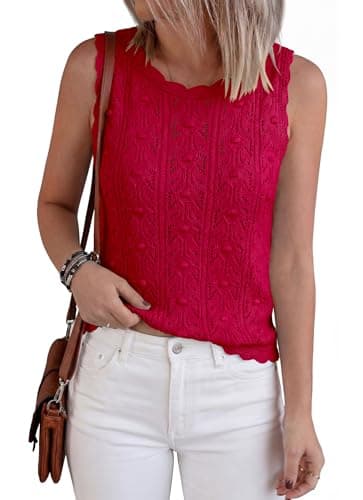 BTFBM Crochet Tops for Women Sleeveless Knit Sweater Vest Tank Top Summer Spring 2026 Cover Ups Beach Vacation Clothes(Red, Medium) - Thumbnail 5