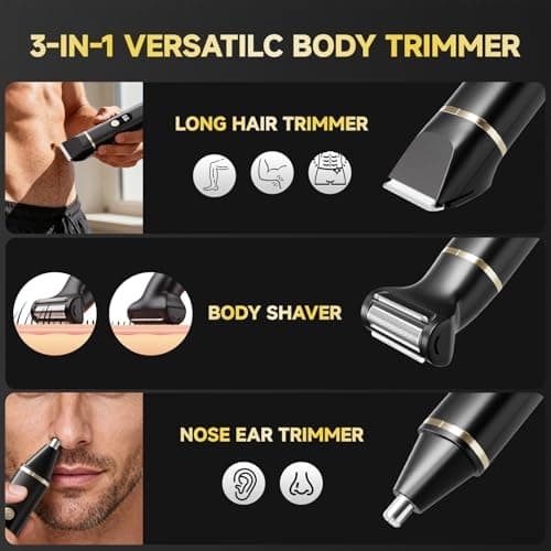 tiovara Beard Trimmer for Men, IPX7 Waterproof Body Hair Trimmer Electric Razor Shaver Body Grooming Kit Wet/Dry Use for Groin, Nose, Ear Hairs, Beard, Legs, Chest (Black) - Thumbnail 3