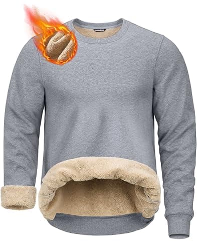 G Gradual Sherpa Lined Sweatshirts for Men Fleece Crewneck Sweatshirt Pullover Warm Shirts for Winter, Heather Light Grey, X-Large - Image 1