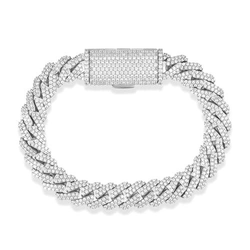 Gemsme 14mm Cuban Bracelet, Hip Hop Heavy 18k White Gold Plated 14MM Full Iced Out Miami Cuban Link Chain Bracelet - Image 1