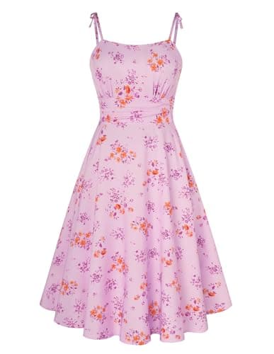 Belle Poque Orange Floral Midi Dresses for Women 2025 Summer Strapless Knee Length A Line Cottagecore Dress Small - Image 1