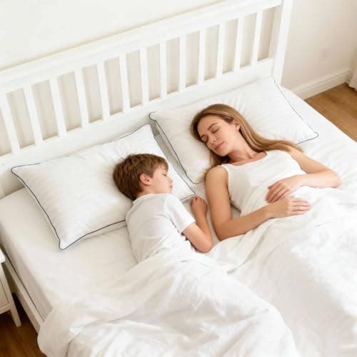 iFaon Ultra Thin Flat Soft Bed Pillows Standard Size Set of 2 Pack for Sleeping, Hypoallergenic Squishy Pillow for Stomach Back Sleeper, Machine Washable White Striped 20x26 inches - Thumbnail 3