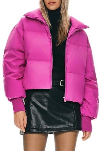 Orolay Puff-O Women's Winter Oversized Cropped Puffer Jacket Zip Up Short Down Coat Stand Collar Baggy Overcoat Rose Small - Image 1