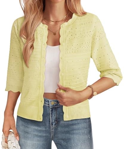 GRACE KARIN Womens Short Sleeve Cardigan Sweater Lightweight Cropped Cardigan Trendy Dressy Casual Crochet Bolero Shrugs Yellow - Image 1