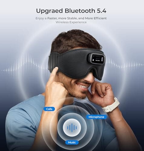 LC-dolida Pro Bluetooth Sleep Mask with White Noise & 3 Lights, Sleep Headphones with Upgrade Chip & Hi-Fi Sound, 3D Zero-Pressure Design for Side Sleepers, Total Blackout Soft Sleep Eye Mask, Black - Thumbnail 6