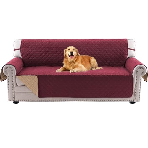 PrinceDeco Couch Cover for Dogs Washable XL Couch Covers for 3 Cushion Couch Sofa Pet Friendly Water Resistant Furniture Protector with Elastic Straps(XL Sofa 78",Wine) - Image 1