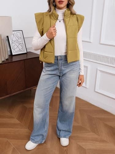Tankaneo Womens Cropped Puffer Vest Cap Sleeve Zip Up Puffy Qulited Jacket Stand Collar Padded Gilet Coat Winter Outerwear - Thumbnail 6