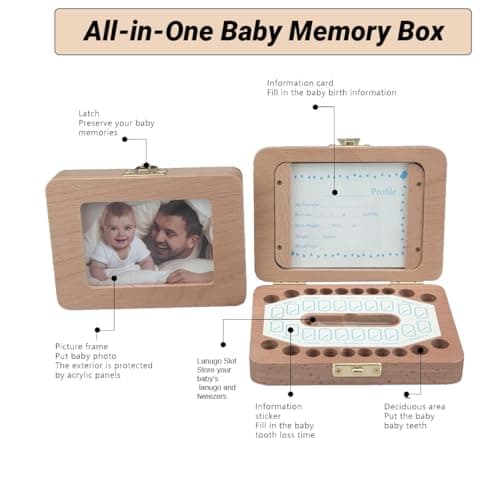 Tooth Fairy Tooth Holder for Kids, Fairy Baby Keepsake Box for Lost Teeth, Wooden Umbilical Cord Keepsake Box with Photo Frame & Coin, Storage Case to Keep a Child's Memories - Gift for Boys & Girls - Thumbnail 3