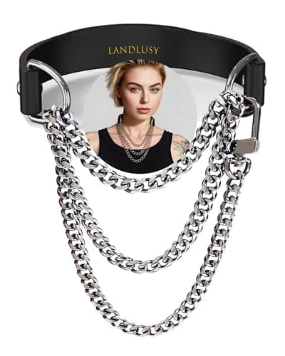 Landlusy choker necklace for women,Black Leather collar with Leash, Breathless Design, 100% Genuine Leather Fur, Goth Punk Emo Accessory - Image 1