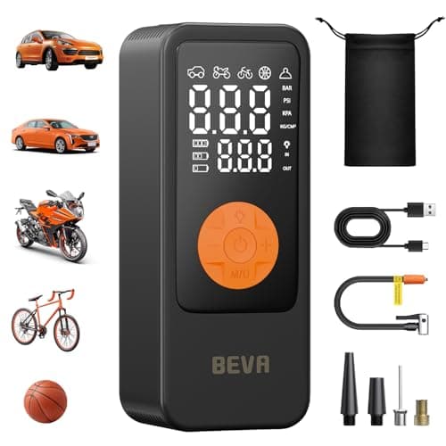 BEVA Tire Inflator Portable Air Compressor, 4X Faster Inflation Air Pump with Digital Pressure Gauge, 150PSI Cordless Tire Inflator with LED Light for Car, Electric Bikes, Motorcycle, Bike, Ball