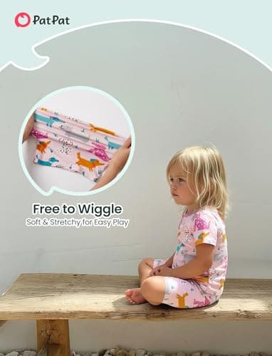 PATPAT Bamboo Viscose Pajama Sets for Toddler Boy & Girl Baby Kids, Soft Cool Short Summer Snug fit Pjs Sleepers for Birthday, Puppy Fun, 12-18 Months - Thumbnail 6