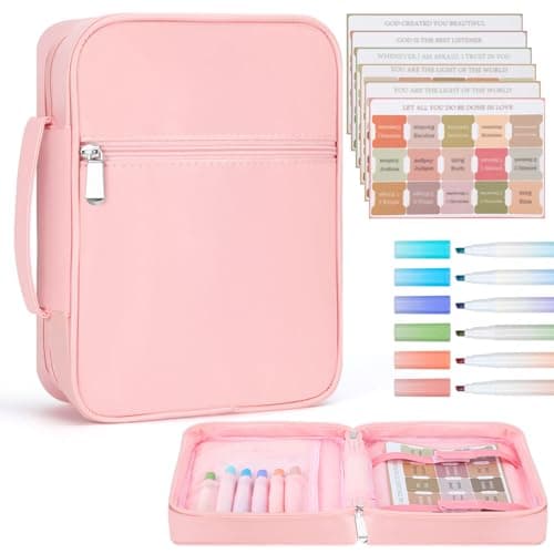 Pink Bible Cover Case for Women, Premium Leather Bible Bag Organizer with Durable Handle & Zipper Pockets, Ideal Bible Study Supplies & Christian Gift for Women/Girls, Fits Standard Size Bibles - Image 1
