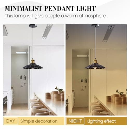 Oyisen Black Pendant Light, 9.8 Inch Retro Hanging Lamp for Bedroom, Glossy Hanging Kitchen Lights Living Room 6.5Ft Height Adjustable Indoor Pleated Pendant Light - Thumbnail 3