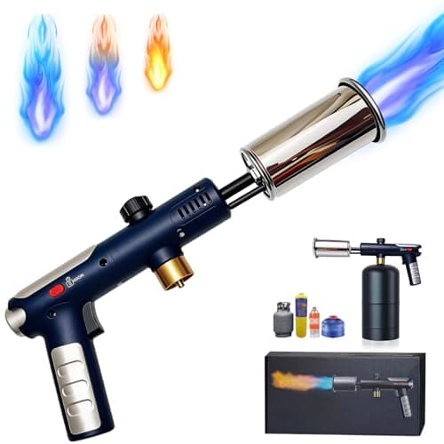Dual Ignition Propane Torch Gun with Safety Lock & Turbo Flame, 3272°F Adjustable Torch Lighter, One-Touch Max Flame Button, Handheld Blowtorch for Cooking, BBQ, Camping (Propane Tank Not Included) - Image 1