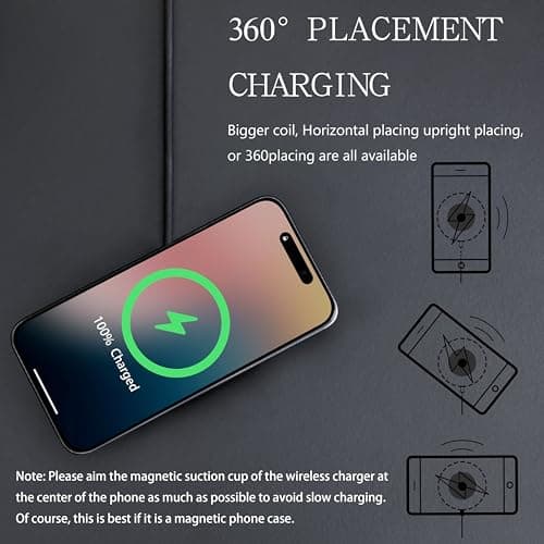 PINRUIGE Magnetic Wireless Charger for iPhone 15W Max Fast Mag-Safe Wireless Charging Pad Compatible with iPhone 16/16 Plus/16 Pro/16 Pro Max/15/14/13/12 Series with USB-A Converter Black - Thumbnail 6
