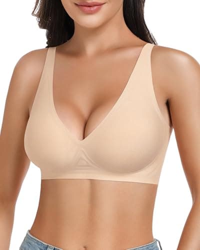Angelhood Deep V Bras for Women Comfort Wireless Bralettes Adjustable Seamless Plunge Bras Nude - Image 1