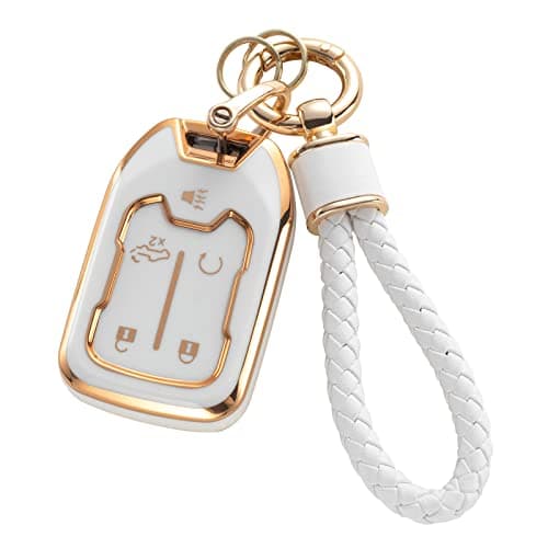 RUABIBAN for GMC Key Fob Cover with Keychain, TPU Key Case Fit for 2019 2020 2021 2022 Chevy Silverado GMC Sierra 1500 2500HD 3500HD Terrain Acadia Smart Key Protector Shell 5 Buttons
