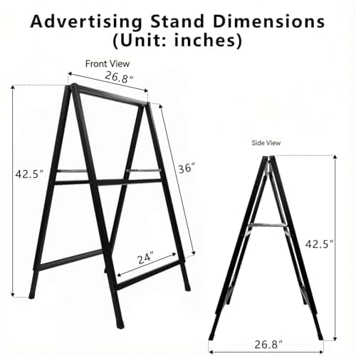 LANGTUKEE Heavy Duty A-Frame Sidewalk Sign 24x36 Inch - Double Sided Slide-in Metal Sandwich Board for Outdoor Business Advertising - Black Folding Pavement Display Stand (Frame Only) - Thumbnail 4