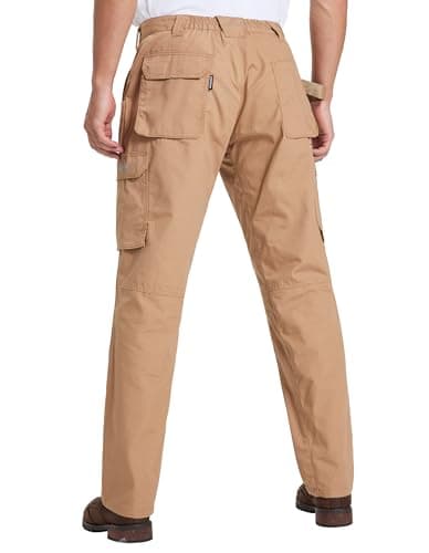 DURAWERK Men's Cargo Pants, Water Resistant Work Pants, Durable Ripstop Tactical Pants, EDC Hiking Pants, Multi Pockets Hunting Pants for Outdoor Climbing Traveling Camping Fishing (Khaki, 34WX30L) - Thumbnail 6