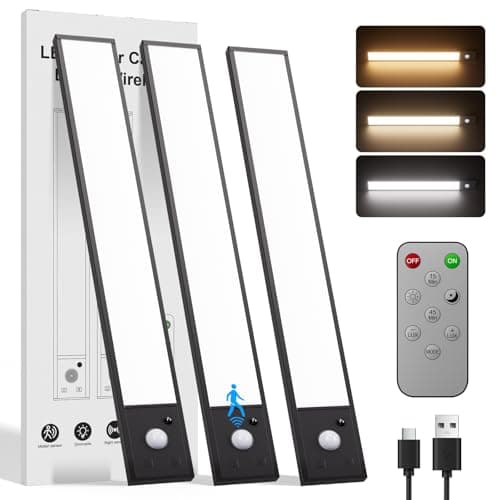 12inch Rechargeable Under Cabinet Lighting,56 LED -3 Color& 7 Levels Under Cabinet Lighting Wireless,3000mah Dimmable Magnetic Cabinet Lighting,Punch-Free Smart Sensor Magnetic Rechargeable led Lights - Image 1