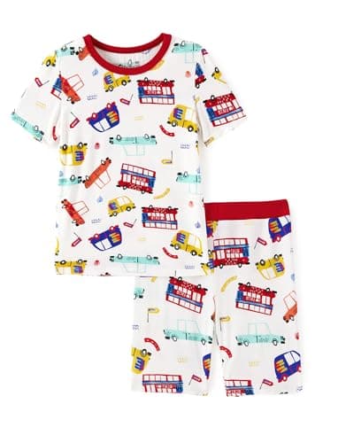 PATPAT Bamboo Viscose Pajama Sets for Toddler Boy & Girl Baby Kids, Soft Cool Short Summer Snug fit Pjs Sleepers for Birthday, Beep Beep, 2T - Image 1