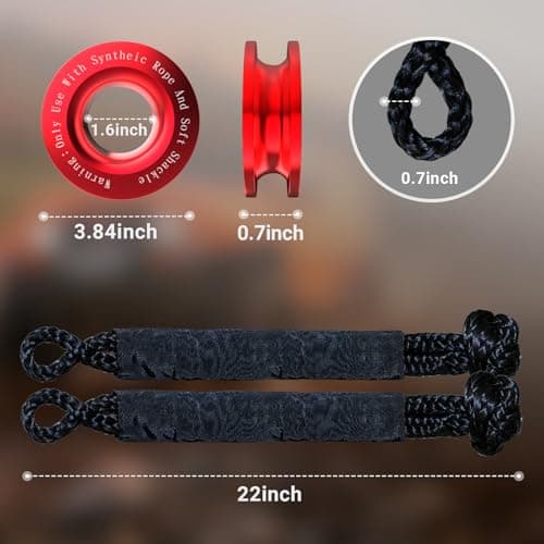 DAJOUJS Synthetic Soft Shackle Rope 1/2" x 22" Black Recovery Tow Shackles with Red Recovery Ring 56,000lb Breaking Strength Soft Shackle Recovery Kit for SUV ATV Truck Jeep, Safer Than Metal Shackle - Thumbnail 6