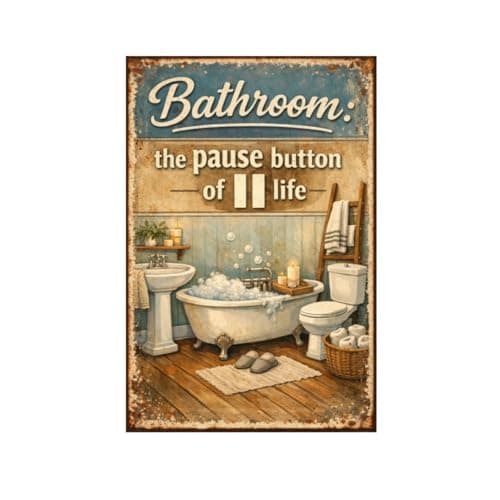 Bathroom The Pause Button of Life Vintage Metal Tin Sign 8x12 Inch Funny Relax Quote Wall Art Retro Rustic Home Decor Plaque for Bath Room with Pre Drilled Holes - Image 1