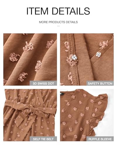 BTFBM Women V Neck Summer Dress 2025 Cap Sleeve Swiss Dot Boho Flowy Ruffle Slit Beach Party Long Maxi Cocktail Dresses(Khaki, Large) - Thumbnail 5