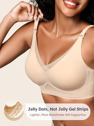 Cuteio Wireless Bras for Women No Underwire, Seamless V Neck Mesh Bralette with Support, Everyday Full Coverage Comfortable Bra Skin - Thumbnail 3