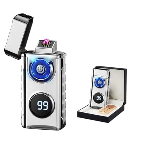BABOBIU Electric Lighters Rechargeable Arc Lighter Windproof Plasma Lighters with LED Light Power Display Unique Lighters for Men for Candles Camping Fireplace Outdoor Gifts (Silver) - Image 1
