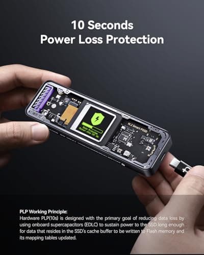 DOCKCASE Explorer Edition M.2 NVMe SSD Enclosure,Support 10s PLP Prevents Write Data Loss,USB 3.2 Gen 2 Type-C (10 Gbps), fits NVMe PCIe,Size 2230/2242/2260/2280,Support M-Key B+M Key UASP - Thumbnail 3