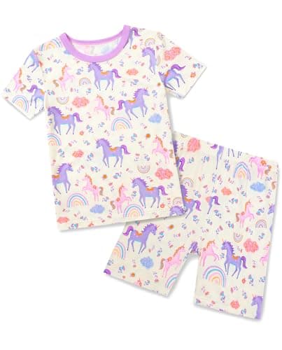 babee Reshinee Viscose Derived from Bamboo Toddler Unicorn Girls Kids Pajamas Short Sleeve Summer Cool Snug fit Pjs 12M-18M 2pcs - Image 1