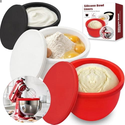 Bohiimia Silicone Bowl Liners for KitchenAid 5 Qt Tilt-Head Mixer, 3 Pack with Lids, Non-Stick and Effortless Cleanup, Easy to Store, Dishwasher Microwave Safe Kitchen Aid Accessories and Attachments - Image 1