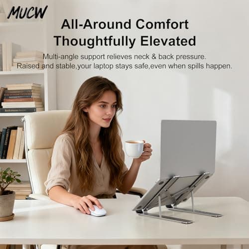 MUCW Adjustable Laptop Stand for Desk, Foldable Ergonomic Computer Riser with Ventilated Cooling Design, Portable Holder for 10–16" Laptops - Thumbnail 2