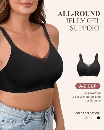ZEBELL M-5XL Wireless Bras for Women No Underwire, Plus Size V Lace Comfortable Bralette with Support, Full Coverage T-Shirt Bra - Thumbnail 4