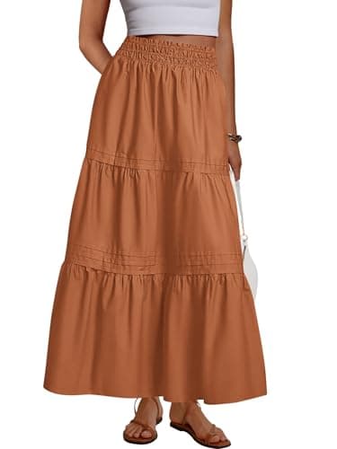 MASCOMODA Casual Long Skirts for Women Boho Swing A Line High Waisted Tiered Flowy Maxi Skirt with Pockets Beach Summer 2026(Burnt Orange,XX-Large) - Image 1