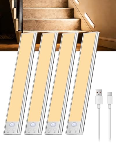 SZOKLED Motion Sensor Light Indoor, Rechargeable Closet Lights Battery Operated, Dimmable Under Cabinet Lighting for Kitchen, Stair, Wardrobe, Pantry, 4Pack (9.84inch) - Image 1