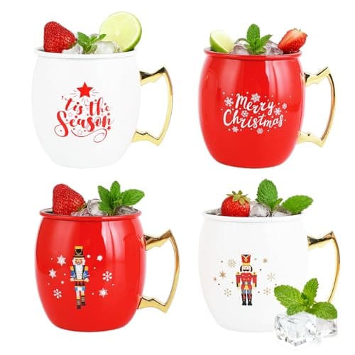 TJ Moscow Mule Mugs Set of 4, 12 oz Christmas Moscow Mule mugs with 304 Stainless Steel Lining and Gold Brass Handles for Drinking Water & Cocktails Juice, Beer, Bars, Parties,2 color - Image 1