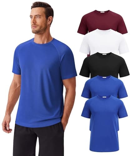 PINSPARK 5 Pack Gym Workout Shirts Men Moisture Wicking T Shirts for Man Plain Summer Mesh T-Shirt Crew Neck Tees Shirt - Image 1