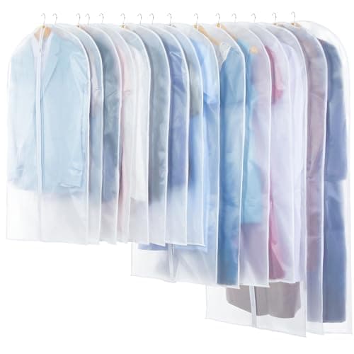 Carbrea Translucent Garment Bag - 15 Packs Garment Bags for Hanging Clothes Dress Bag Suit Bags for Closet Storage Travel - 24" x 40"/47"/55" - Image 1