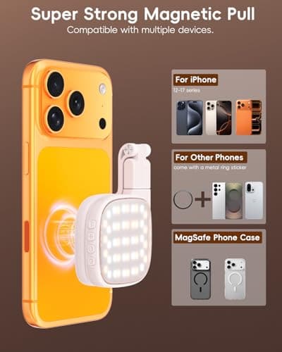 Magnetic Selfie Light for Video Calls, 360° Foldable Ring Light with 3 Colors & Dimmable Brightness, 1000mAh, MagSafe Compatible with iPhone 17-12 & All Phones for Zoom/TikTok/Selfie（White） - Thumbnail 4