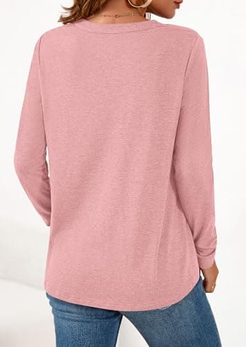 PRETTYGARDEN Long Sleeve Shirts for Women 2026 Spring Fashion Clothing Henley Tops Trendy Dressy Casual Blouses Work Outfits (Coral Pink,XX-Large) - Thumbnail 4