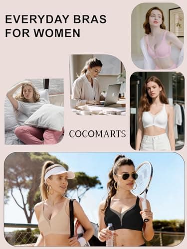 COCOMARTS Jelly Bras for Women No Underwire Push Up Deep V Mesh Comfort T Shirt Bralette Wireless Seamless Everyday Bra Nude 3X-Large - Thumbnail 6