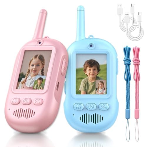 Video Walkie Talkies for Kids, 2 Pack Rechargeable Long Range Video Kids Walkies Talkies with Voice Changer, Outdoor Camping Hiking Indoor Play Toys Birthday for Boys and Girls Ages 3-12 - Image 1